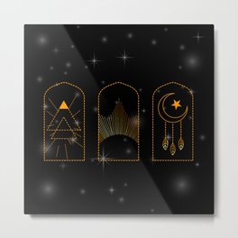 Minimal mystic arches with magic symbol dreamcatcher and pyramids Metal Print