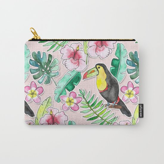 Tropical Toucan Paper-Cut Floral Carry-All Pouch