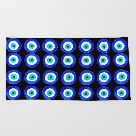 Evil Eye Talisman - on black Beach Towel