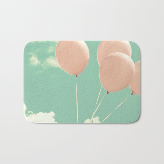 Soft Pink Balloons on Soft Blue - Turquoise Sky Bath Mat