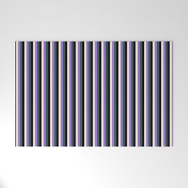 [ Thumbnail: Purple, Dark Slate Gray, Black & Beige Colored Lined/Striped Pattern Welcome Mat ]