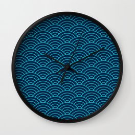 Japanese Seigaiha Blue Sea and Waves Wall Clock