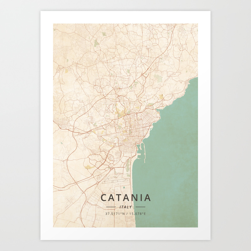 Catania Italy Vintage Map Art Print By Designermapart Society6