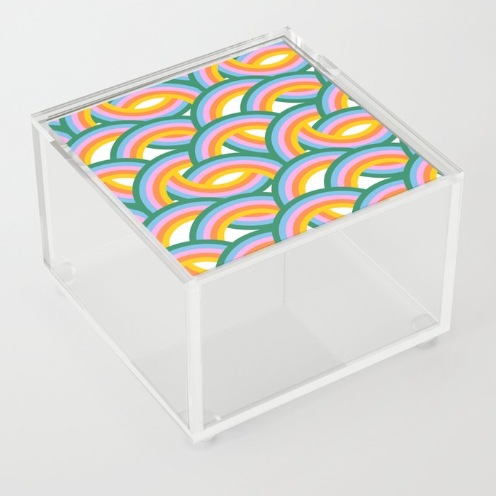 Retro 70s groovy rainbow seamless pattern with pastel color Acrylic Box