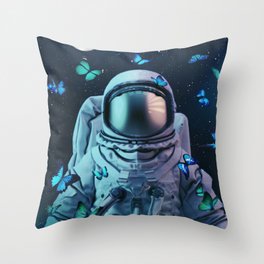 Astronaut and Butterflies Throw Pillow