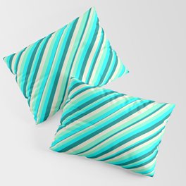 [ Thumbnail: Aquamarine, Cyan, Dark Cyan, and Beige Colored Lined/Striped Pattern Pillow Sham ]
