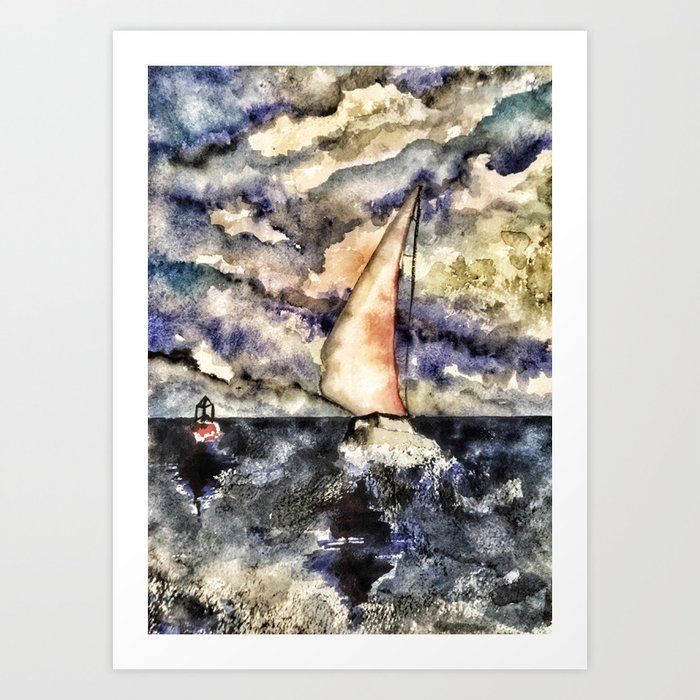 Sailboat steady in the storm Art Print