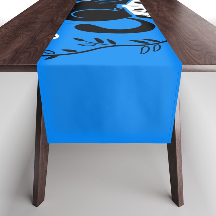 Spooky Cat - Mid Century Vintage Blue Table Runner