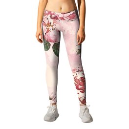 Roses Blossom Leggings | Inked, Ink, Roses, Painting, Nature, Botanical, Fashion, Pink, Paint, Blossom 