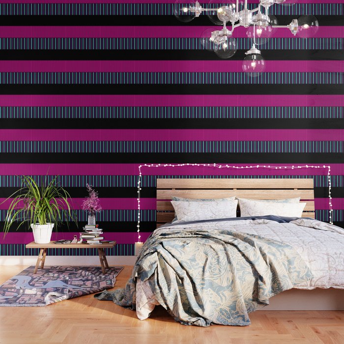 Colour Pop Stripes - Pink, Purple, Blue and Black Wallpaper