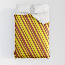 [ Thumbnail: Yellow & Brown Colored Lined Pattern Comforter ]
