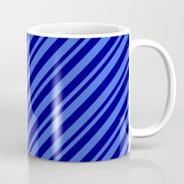 [ Thumbnail: Royal Blue & Blue Colored Lined/Striped Pattern Coffee Mug ]