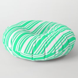 [ Thumbnail: Green and Mint Cream Colored Lines/Stripes Pattern Floor Pillow ]