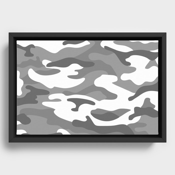 Camouflage Pattern Grey Framed Canvas