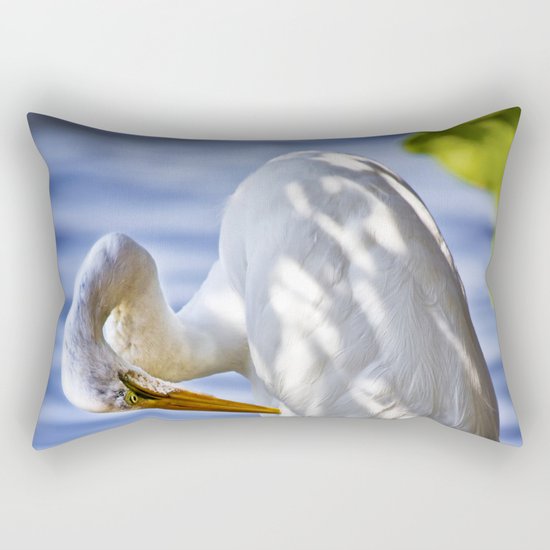 Great Egret Grooming Rectangular Pillow