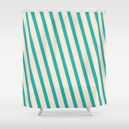 [ Thumbnail: Light Sea Green & Beige Colored Stripes/Lines Pattern Shower Curtain ]