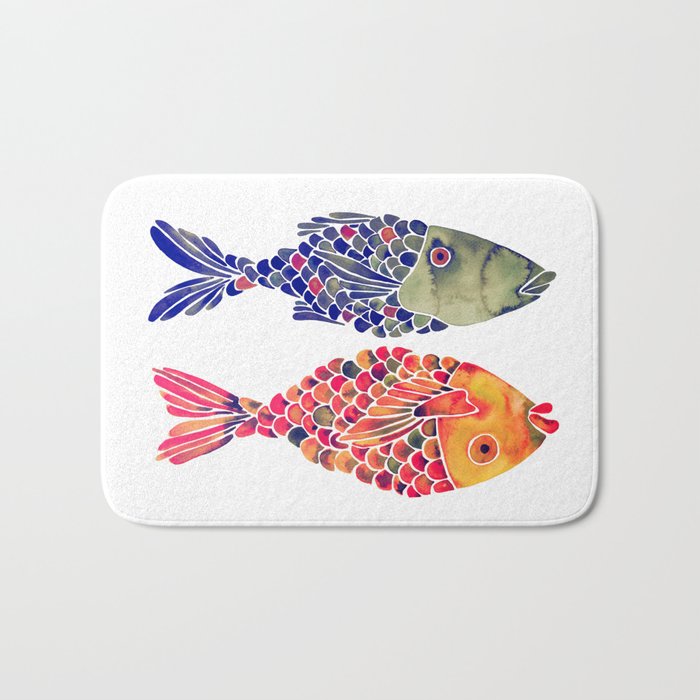 Indonesian Fish Duo – Navy & Coral Palette Bath Mat