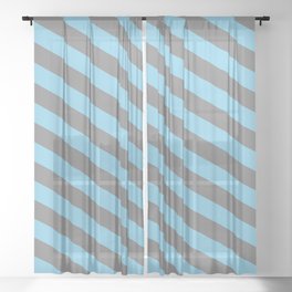 [ Thumbnail: Gray & Sky Blue Colored Striped Pattern Sheer Curtain ]