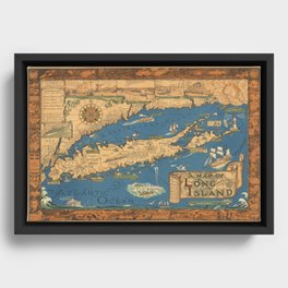 Long Island map.-Vintage Pictorial Map Framed Canvas