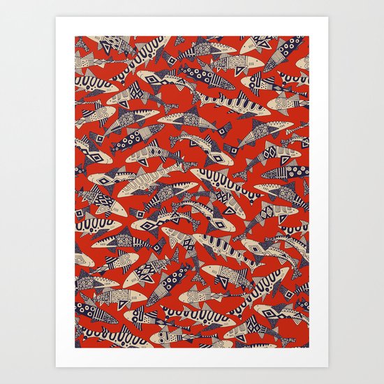 shark party red Art Print