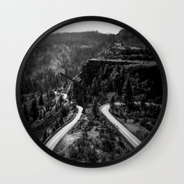 Symmetry of the Rowena Loops in the Columbia River Gorge - Black and White Film Photograph Wall Clock