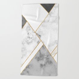 White, Grey and Gold Marble Beach Towel