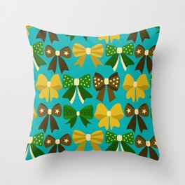 Vintage Cute Bows Pattern - Green & Yellow Throw Pillow