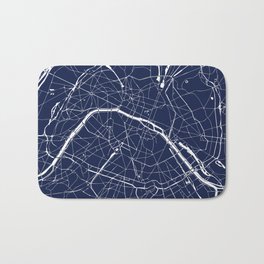 Paris France Minimal Street Map - Navy Blue and White Reverse Bath Mat | Digital, Painting, Blue, Street, Graphicdesign, Color, London, Map, World, England 