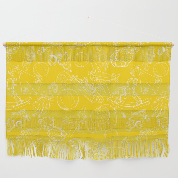 Yellow and White Toys Outline Pattern Wall Hanging