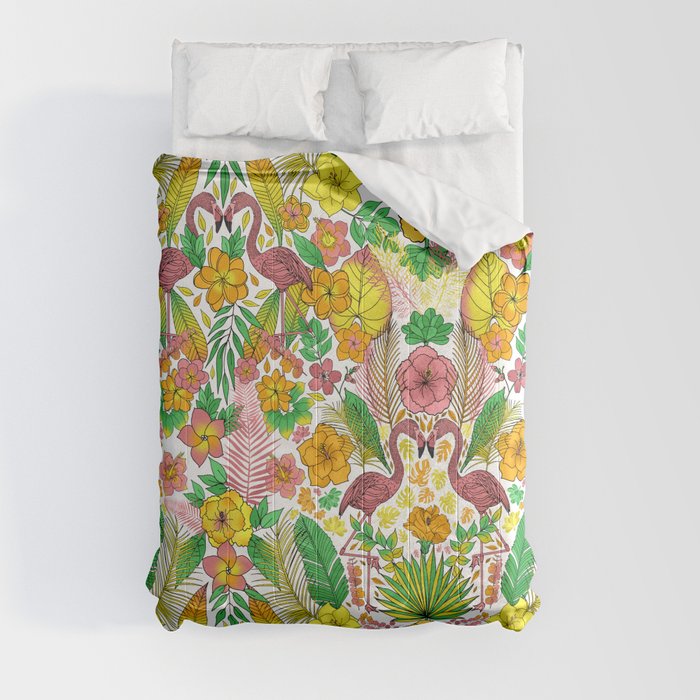 Flamingos in a Tropical Garden Comforter