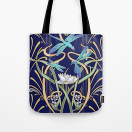 Art Nouveau Dragonflies | Navy Tote Bag