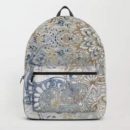Yoga, Mandala, Blue and Gold, Wall Art Boho Backpack