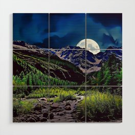 Moonlight Shining On The Mountains Wood Wall Art