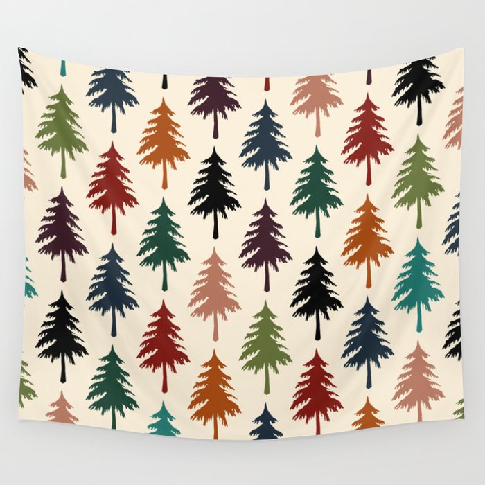 Colorful retro pine forest 10 Wall Tapestry