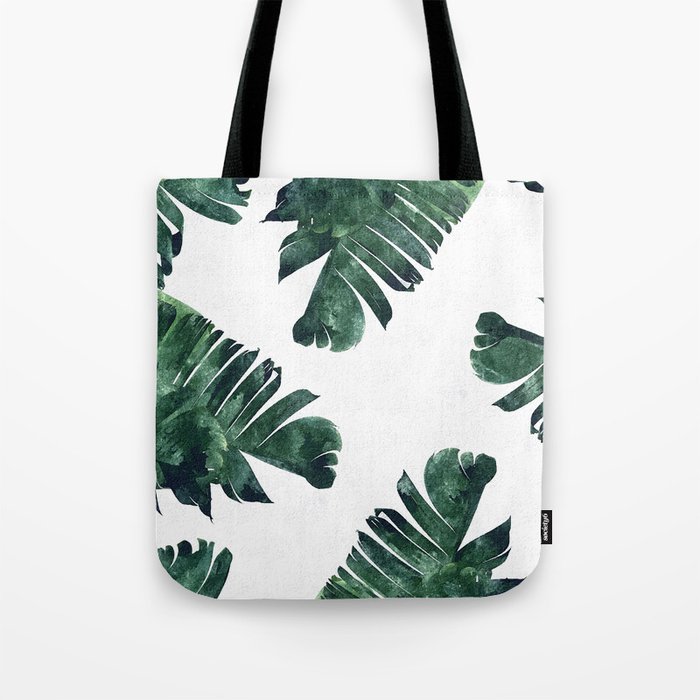 Banana Leaf Watercolor Painting, Tropical Nature Botanical Palm Illustration Bohemian Minimal Luxe Tote Bag
