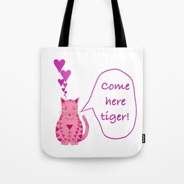 Pink and purple Valentine cat with hearts Tote Bag