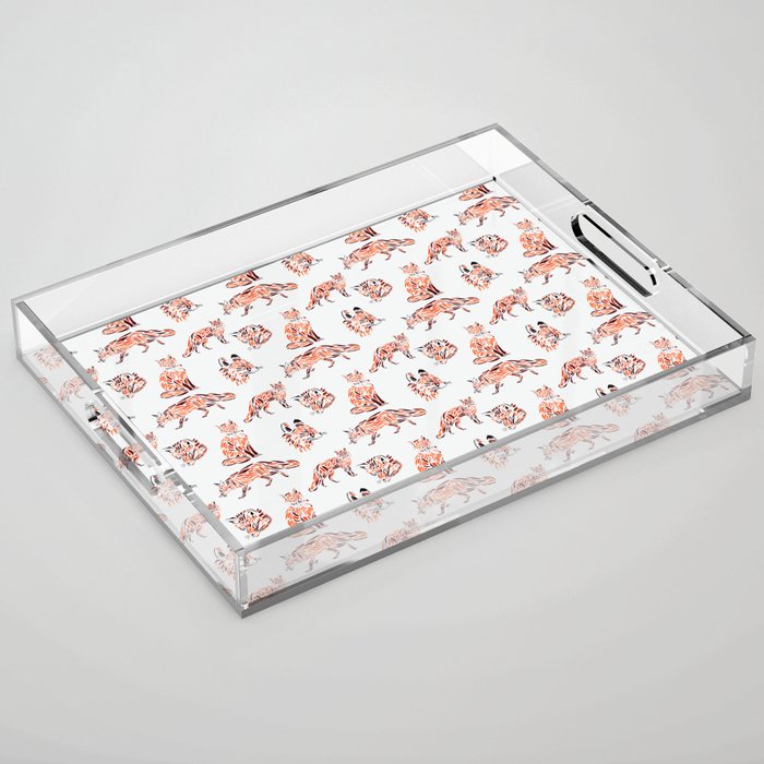 seamless pattern of red fox silhouettes simulating strokes with digital painting Acrylic Tray