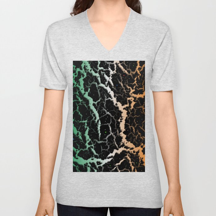 Cracked Space Lava - Green/White/Orange V Neck T Shirt