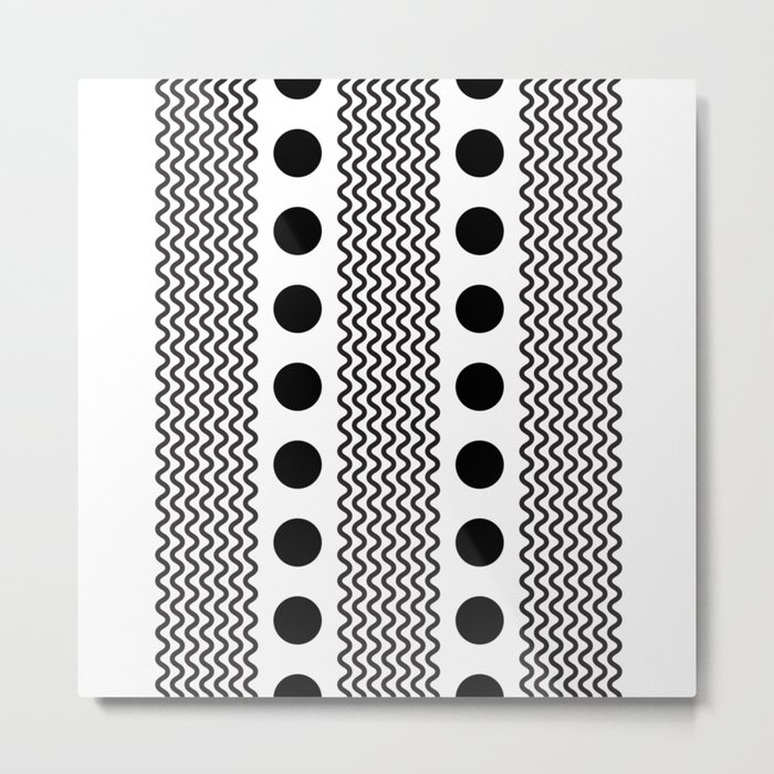 Squiggles and Dots - Abstract Black & White Pattern Metal Print