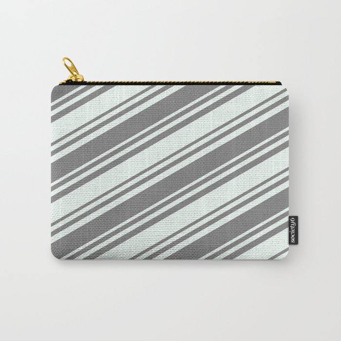 Gray and Mint Cream Colored Lines/Stripes Pattern Carry-All Pouch