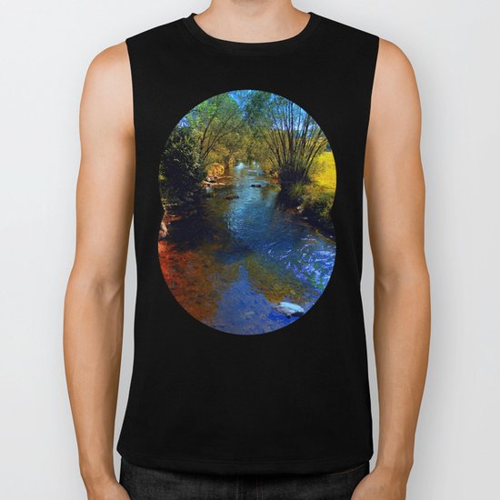 Vibrant river in autumn season Biker Tank