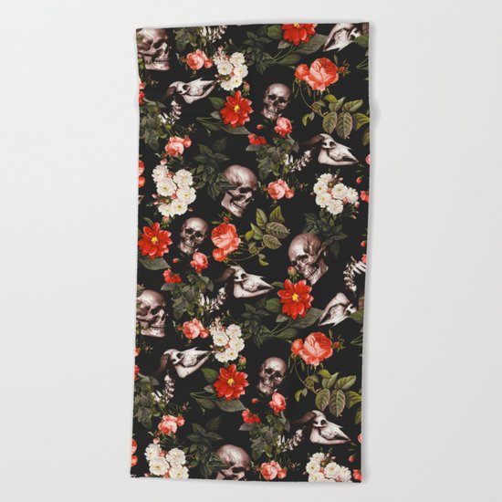 Floral and Skull Pattern Beach Towel