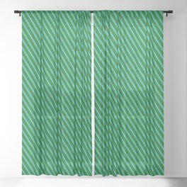 [ Thumbnail: Dark Green and Light Sea Green Colored Lined/Striped Pattern Sheer Curtain ]