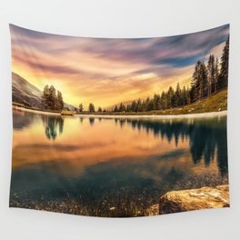 Lake Mountains and Sunset Wall Tapestry