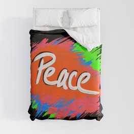 Peace (retro neon 80's style) Duvet Cover