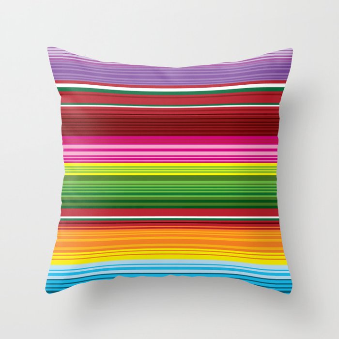 Mexican Blanket - Rainbow Striped Throw Pillow