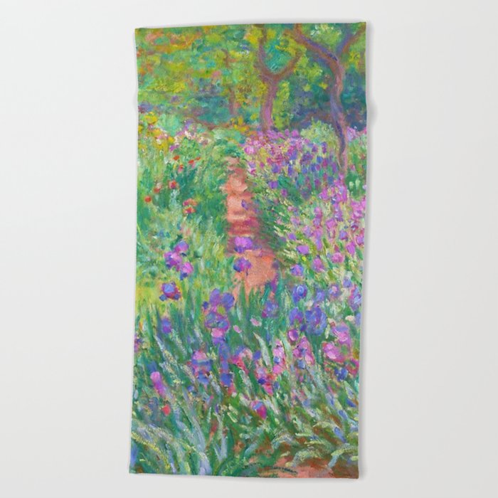 Claude Monet Irises In Monet's Garden At Giverny  Beach Towel