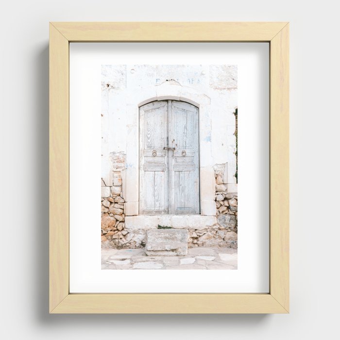 Never too old | Greek light blue old door in Crete, Greece | Pastel colored travel photography print Recessed Framed Print