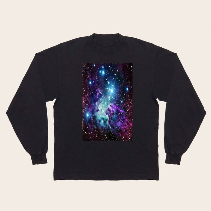 Fox Fur Nebula Purple Teal Galaxy Long Sleeve T Shirt