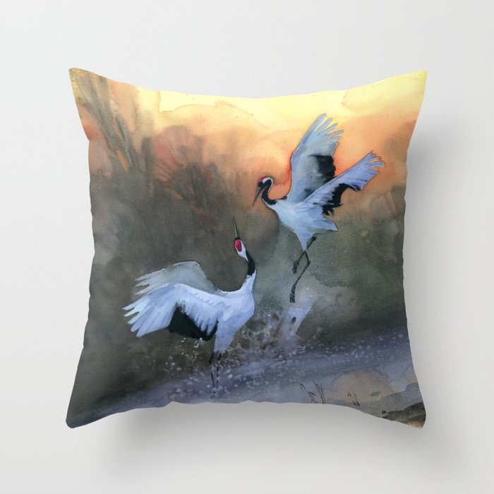 Dancing cranes Throw Pillow